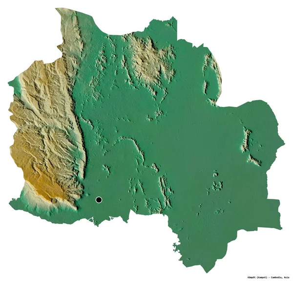 カンボジアのカンポット州の形で その首都は白い背景に孤立しています 地形図 3Dレンダリング — ストック写真