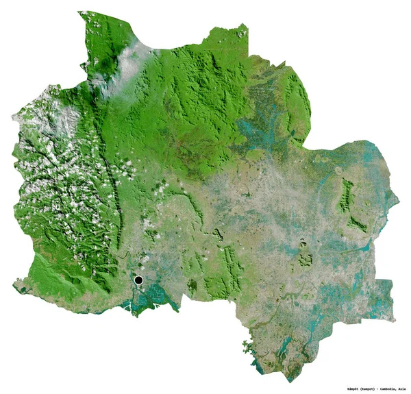 Kształt Kampota Prowincja Kambodży Stolicą Odizolowaną Białym Tle Zdjęcia Satelitarne — Zdjęcie stockowe