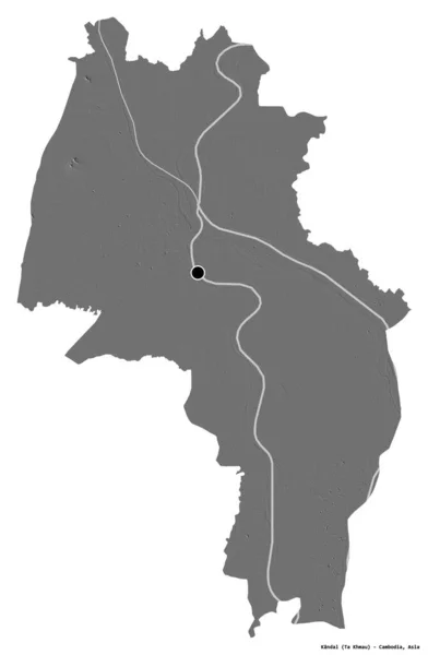 Форма Кандала Провинции Камбоджа Столицей Изолированной Белом Фоне Карта Рельефа — стоковое фото