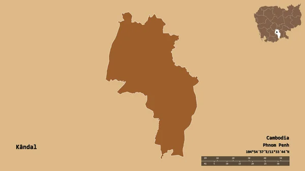 Форма Кандаля Провінції Камбоджа Столицею Ізольованою Твердому Тлі Масштаб Відстаней — стокове фото