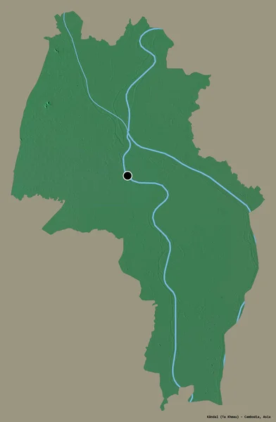 柬埔寨干丹省的形状 其首都用纯色背景隔开 地形浮雕图 3D渲染 — 图库照片