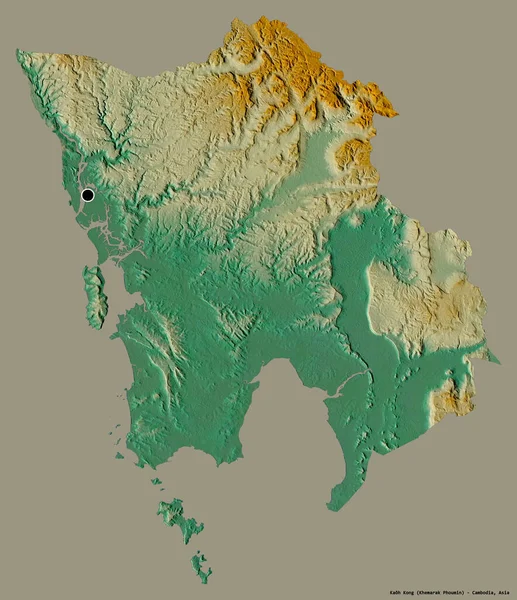 カンボジアのカオコン州の形で その首都はしっかりとした色の背景に隔離されています 地形図 3Dレンダリング — ストック写真