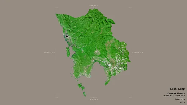 柬埔寨Kaoh Kong地区 在一个地理参照框的坚实背景下被隔离 卫星图像 3D渲染 — 图库照片