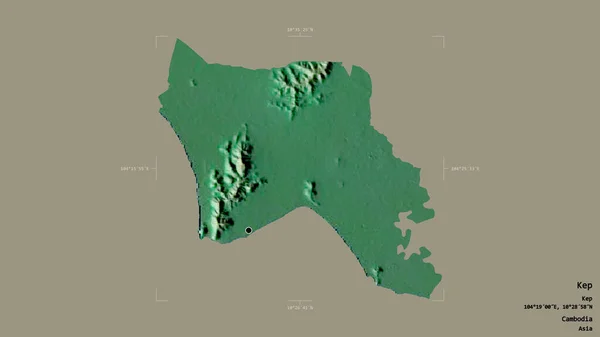 カンボジアのケップ州の地域は 洗練された境界ボックスにしっかりとした背景に隔離されています ラベル 地形図 3Dレンダリング — ストック写真