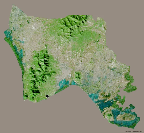 カンボジアの州 キープの形状は その首都はしっかりとした色の背景に隔離されています 衛星画像 3Dレンダリング — ストック写真