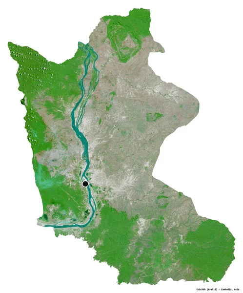 柬埔寨Kracheh的形状 其首都被白色背景隔离 卫星图像 3D渲染 — 图库照片