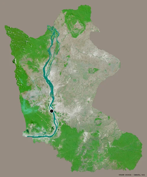カンボジアのクラチェ州の形で その首都はしっかりとした色背景に隔離されています 衛星画像 3Dレンダリング — ストック写真