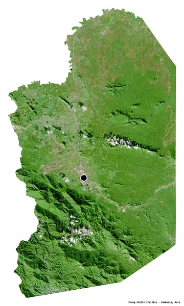 カンボジアの自治体であるKrong Pailinの形で 首都は白い背景に孤立しています 衛星画像 3Dレンダリング — ストック写真