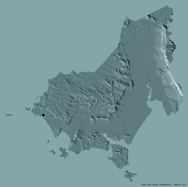カンボジアの自治体であるKrong Preah Sihanoukの形は その首都をしっかりとした色背景に隔離しています 色の標高マップ 3Dレンダリング — ストック写真