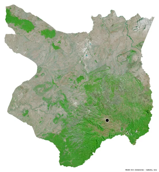 柬埔寨蒙多基里省的形状 其首都被白色背景隔离 卫星图像 3D渲染 — 图库照片