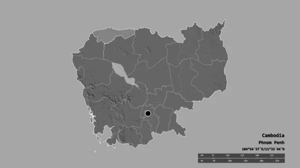 Forma Dessaturada Camboja Com Sua Capital Principal Divisão Regional Área — Fotografia de Stock