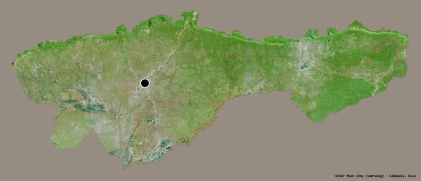 柬埔寨省Otdar Mean Chey的形状 其首都以纯色背景隔离 卫星图像 3D渲染 — 图库照片