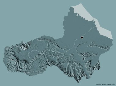 Kamboçya 'nın başkenti Pouthisat' ın katı renk arkaplanı ile izole edilmiş hali. Renkli yükseklik haritası. 3B görüntüleme