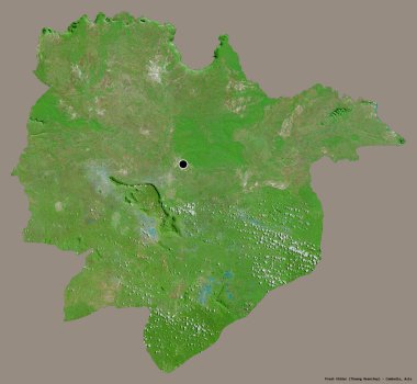 Kamboçya 'nın başkenti Preah Vihear' ın katı renk arkaplanı ile izole edilmiş hali. Uydu görüntüleri. 3B görüntüleme