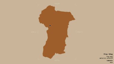 Kamboçya 'nın Prey Veng bölgesi, katı bir arka planda izole edilmiş bir sınır kutusunda. Etiketler. Desenli dokuların bileşimi. 3B görüntüleme