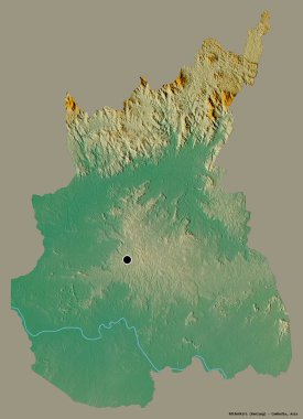 Kamboçya 'nın Rotanokiri şehrinin başkenti katı bir renk arkaplanı ile izole edilmiştir. Topografik yardım haritası. 3B görüntüleme