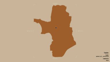 Takev bölgesi, Kamboçya vilayeti, jeoreferatlı bir sınır kutusunda sağlam bir arka planda izole edilmiş. Etiketler. Desenli dokuların bileşimi. 3B görüntüleme