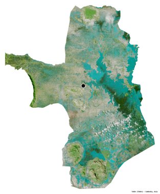 Beyaz arka planda başkenti izole edilmiş Takev, Kamboçya vilayeti. Uydu görüntüleri. 3B görüntüleme