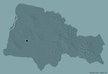 Kamboçya 'nın başkenti Tbong Khmum' un katı renk arkaplanı ile izole edilmiş hali. Renkli yükseklik haritası. 3B görüntüleme