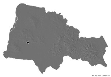 Kamboçya 'nın başkenti Tbong Khmum' un beyaz arka planda izole edilmiş hali. Çift seviyeli yükseklik haritası. 3B görüntüleme