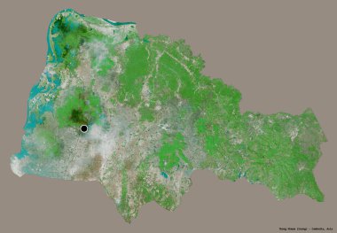 Kamboçya 'nın başkenti Tbong Khmum' un katı renk arkaplanı ile izole edilmiş hali. Uydu görüntüleri. 3B görüntüleme