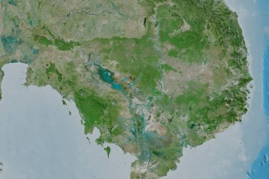 Kamboçya 'nın genişletilmiş bölgesi. Uydu görüntüleri. 3B görüntüleme