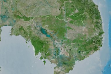 Kamboçya 'nın genişletilmiş alanı. Uydu görüntüleri. 3B görüntüleme
