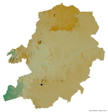 Merkez 'in şekli, Kamerun bölgesi, başkenti beyaz arka planda izole edilmiş. Topografik yardım haritası. 3B görüntüleme