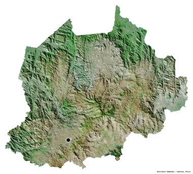 Kamerun 'un Nord-Ouest bölgesi, başkenti beyaz arka planda izole edilmiş. Uydu görüntüleri. 3B görüntüleme