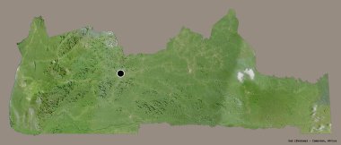 Kamerun bölgesi Sud 'un şekli, sermayesi katı renk arka planında izole edilmiş. Uydu görüntüleri. 3B görüntüleme