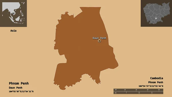 Форма Пномпень Муніципалітет Камбоджа Його Столиця Масштаб Відстаней Превью Етикетки — стокове фото