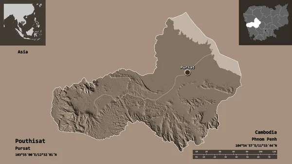 Form Von Pouthisat Provinz Von Kambodscha Und Seiner Hauptstadt Entfernungsskala — Stockfoto