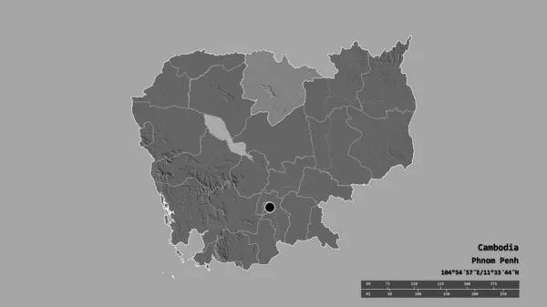 Forma Dessaturada Camboja Com Sua Capital Principal Divisão Regional Área — Fotografia de Stock