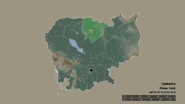 Forme Désespérée Cambodge Avec Capitale Principale Division Régionale Région Séparée — Photo