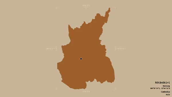 カンボジア共和国のロタノキリ地域は 地理的な境界線の箱の中にしっかりとした背景に隔離されています ラベル パターン化されたテクスチャの構成 3Dレンダリング — ストック写真