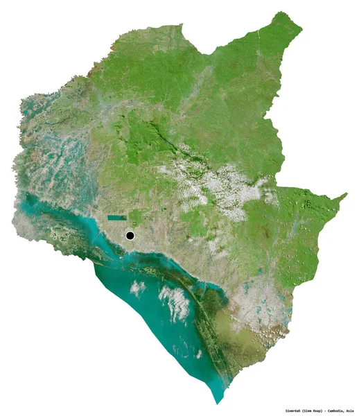 Shape Siemreab Province Cambodia Its Capital Isolated White Background Satellite — Stock Photo, Image