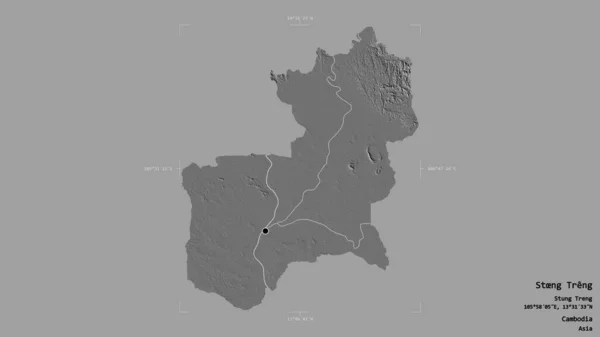 柬埔寨省Stng Treng地区 在一个地理参照框的坚实背景上被隔离 Bilevel高程图 3D渲染 — 图库照片