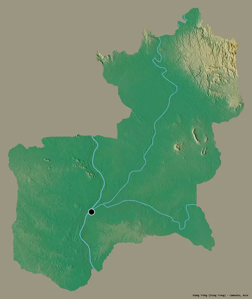 柬埔寨省Stng Treng的形状 其首都以纯色背景隔离 地形浮雕图 3D渲染 — 图库照片