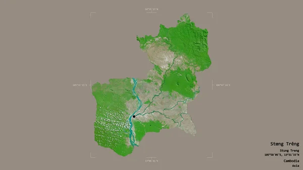 柬埔寨省Stng Treng地区 在一个地理参照框的坚实背景上被隔离 卫星图像 3D渲染 — 图库照片
