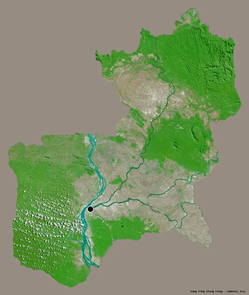 柬埔寨省Stng Treng的形状 其首都以纯色背景隔离 卫星图像 3D渲染 — 图库照片