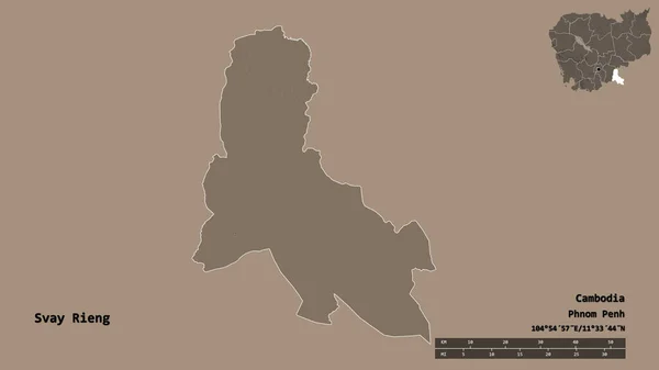 カンボジアの州 スヴァイ リーンの形は その資本がしっかりとした背景に隔離されています 距離スケール リージョンプレビュー およびラベル 色の標高マップ 3Dレンダリング — ストック写真