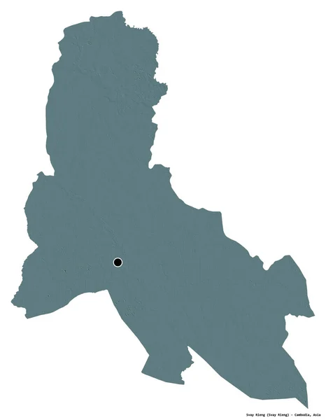 カンボジアの州 スヴァイ リーンの形で 首都は白い背景に孤立しています 色の標高マップ 3Dレンダリング — ストック写真