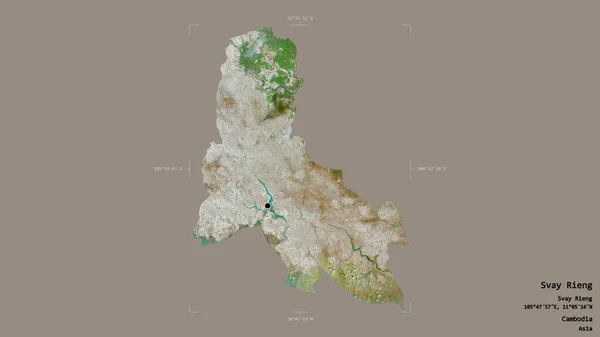 柬埔寨Svay Rieng地区 在一个地理参照框的坚实背景上被隔离 卫星图像 3D渲染 — 图库照片