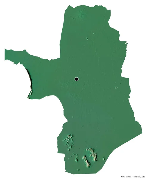 カンボジアのタケフ州の形で 首都は白い背景に隔離されています 地形図 3Dレンダリング — ストック写真
