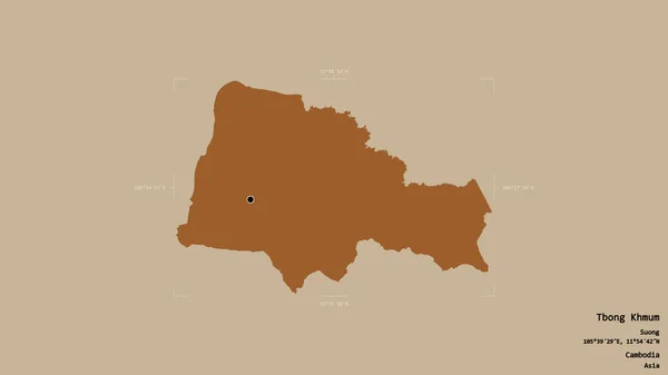 カンボジア共和国のトボン クマム地域は 地理的な境界の箱の中にしっかりとした背景に隔離されています ラベル パターン化されたテクスチャの構成 3Dレンダリング — ストック写真