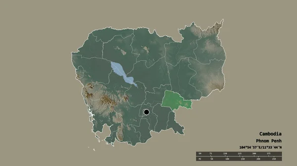 Forma Dessaturada Camboja Com Sua Capital Principal Divisão Regional Área — Fotografia de Stock