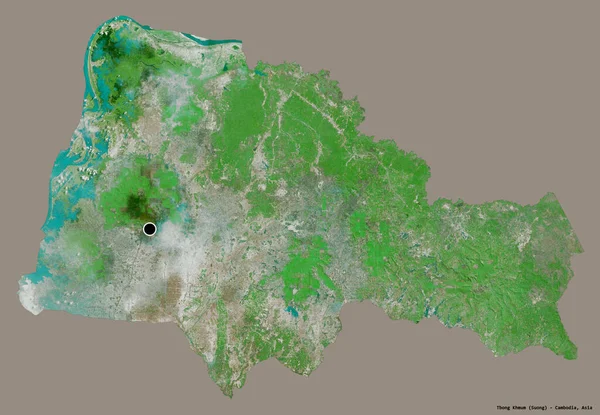柬埔寨Tbong Khmum的形状 其首都以纯色背景隔离 卫星图像 3D渲染 — 图库照片