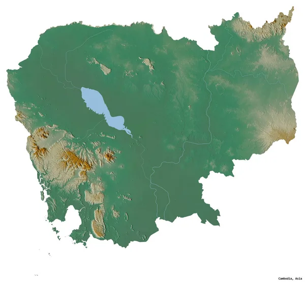 白地に資本が隔離されたカンボジアの姿 地形図 3Dレンダリング — ストック写真