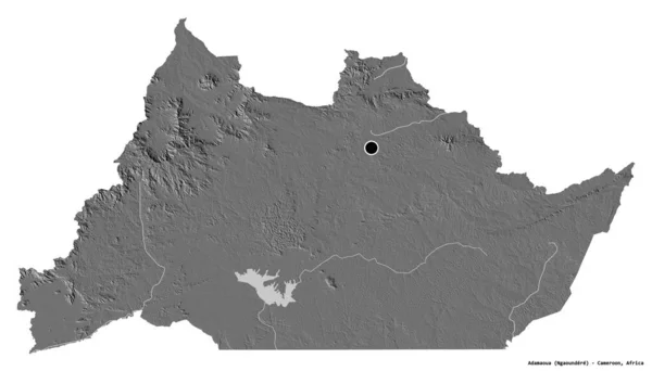 Kształt Adamaoua Regionu Kamerunu Stolicą Odizolowaną Białym Tle Dwupoziomowa Mapa — Zdjęcie stockowe