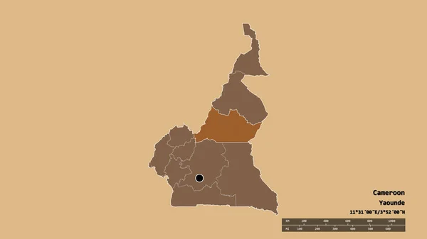 Kamerun Kiszáradt Alakja Fővárosával Regionális Körzetével Szétválasztott Adamaoua Területtel Címkék — Stock Fotó